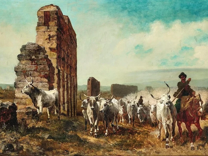 1839-Rudolf Carl Huber - Mandria di bovini nella campagna